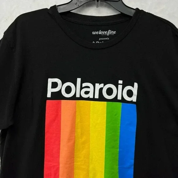 Polaroid T-Shirt Men's Sz L Black Rainbow Square Crew Neck Short Sleeve Pullover - Picture 10 of 11